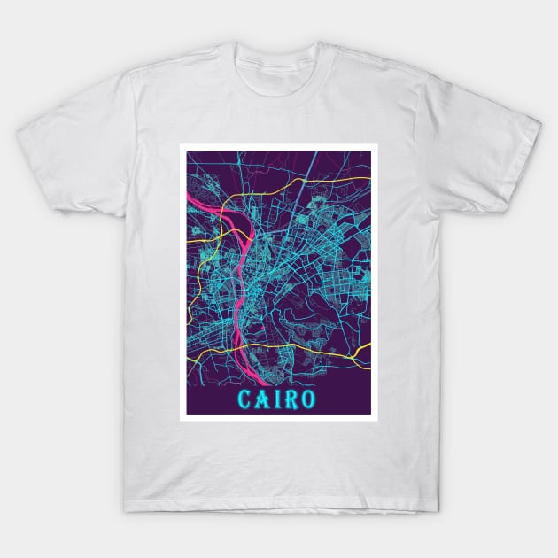Cairo Neon City Map T-Shirt by tienstencil
